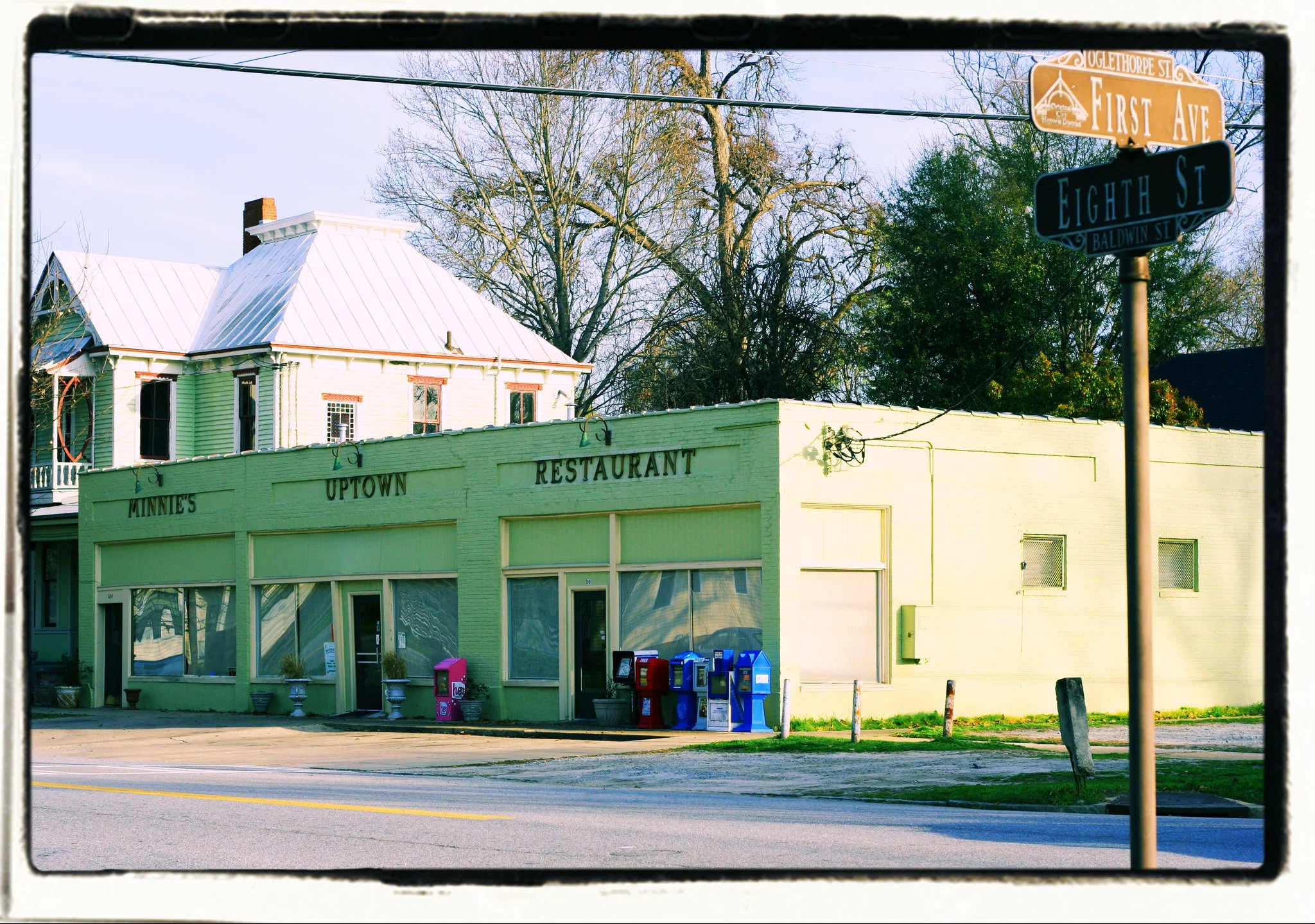 Charming restaurant exterior with vintage signage