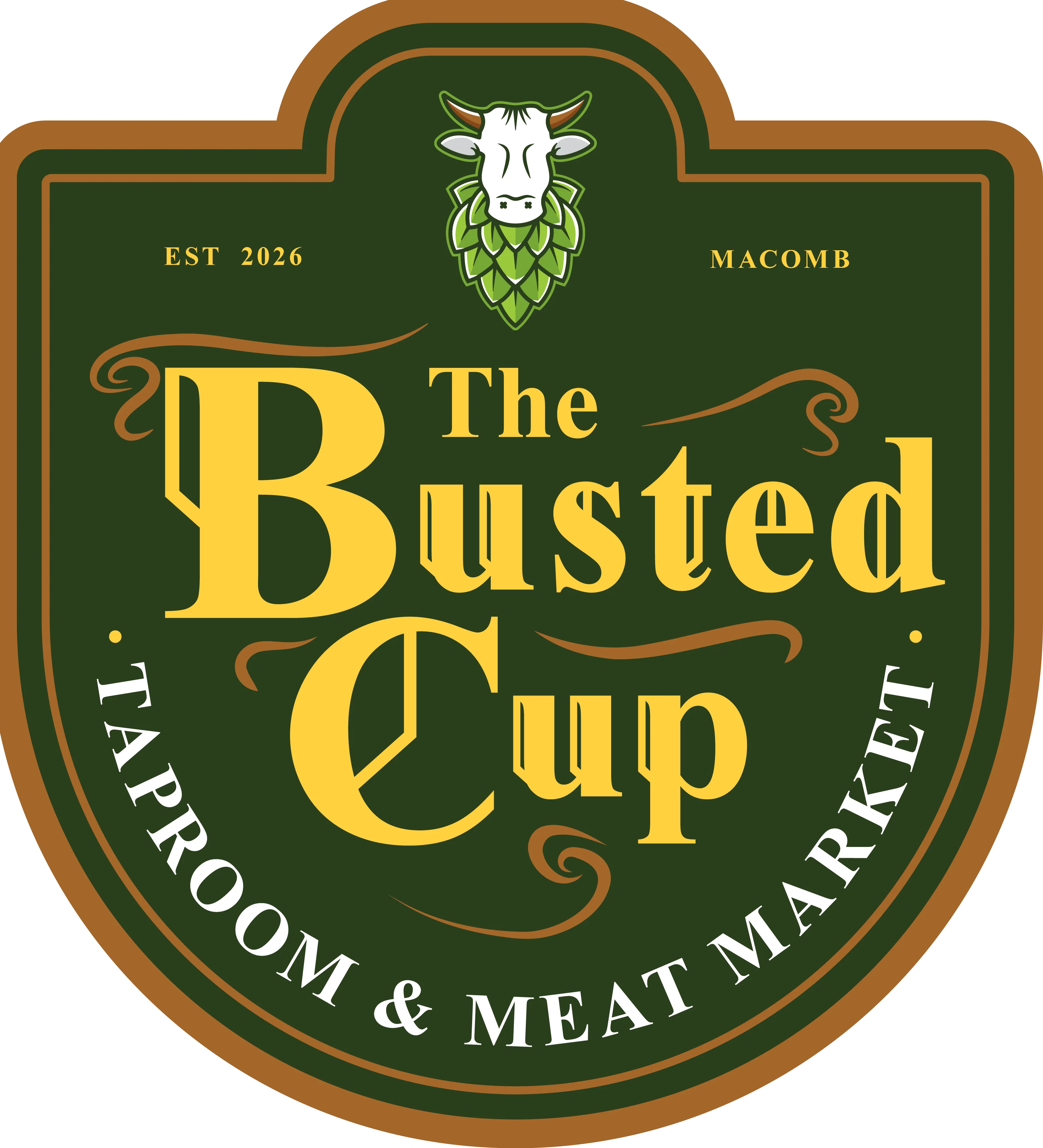 Promotional image for Busted Brackets restaurant featuring food and drinks.
