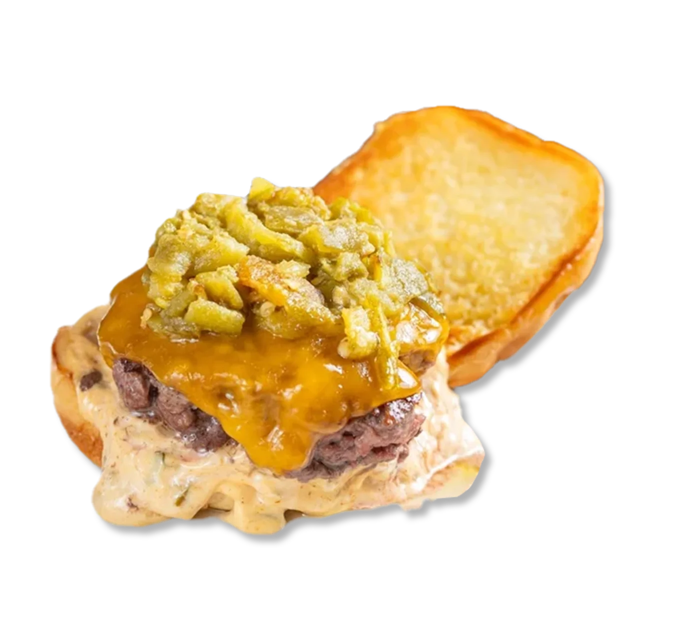 Cheeseburger with green chili topping
