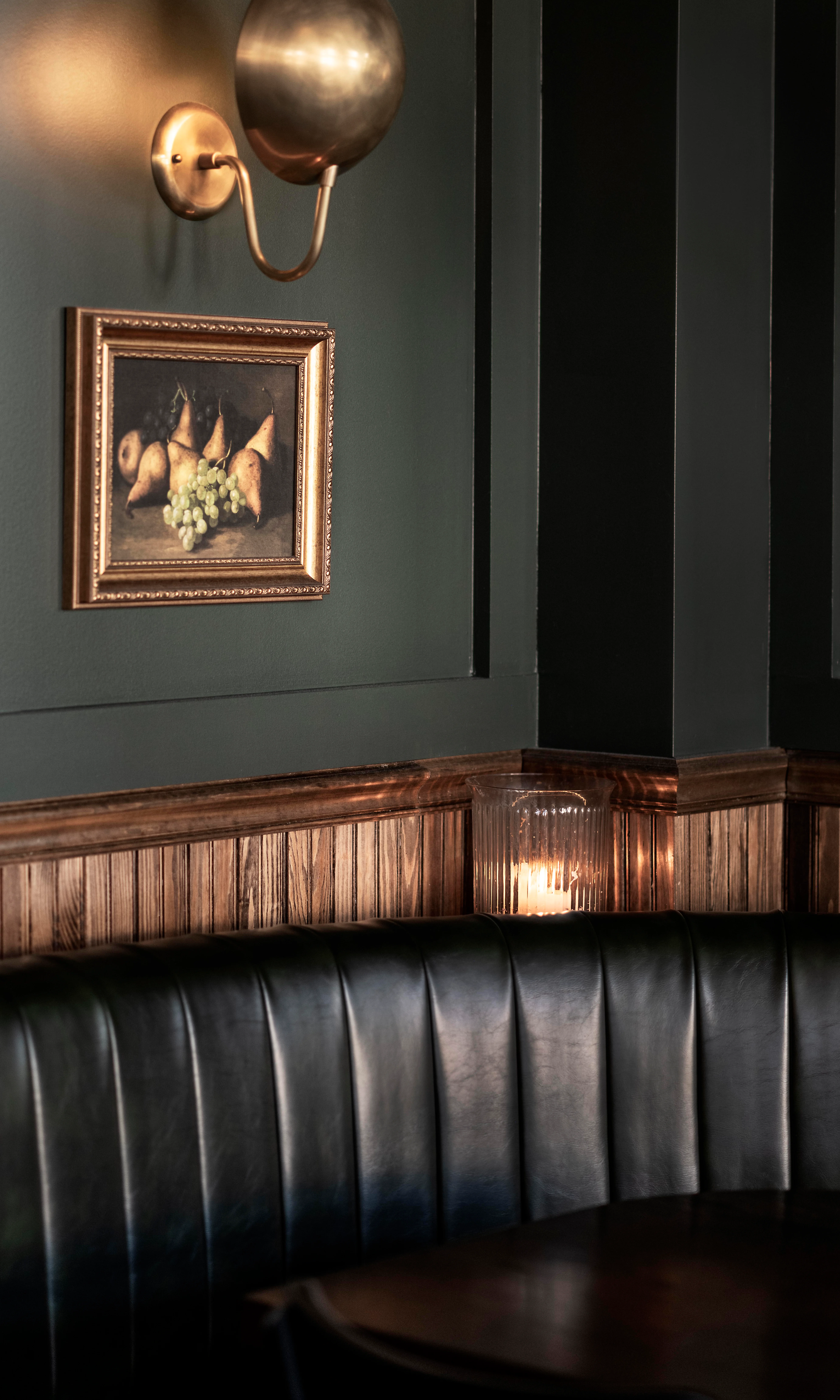 Charming restaurant interior with elegant lighting and cozy seating