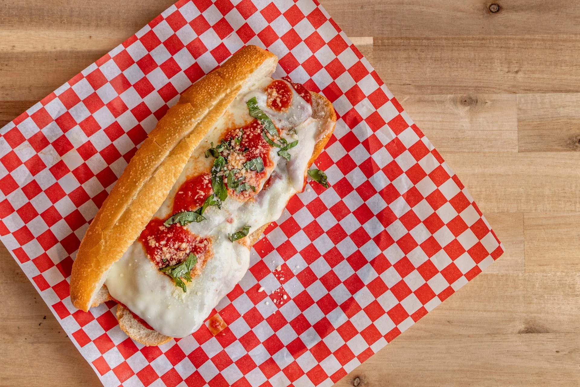 Italian meatball sub sandwich with marinara sauce