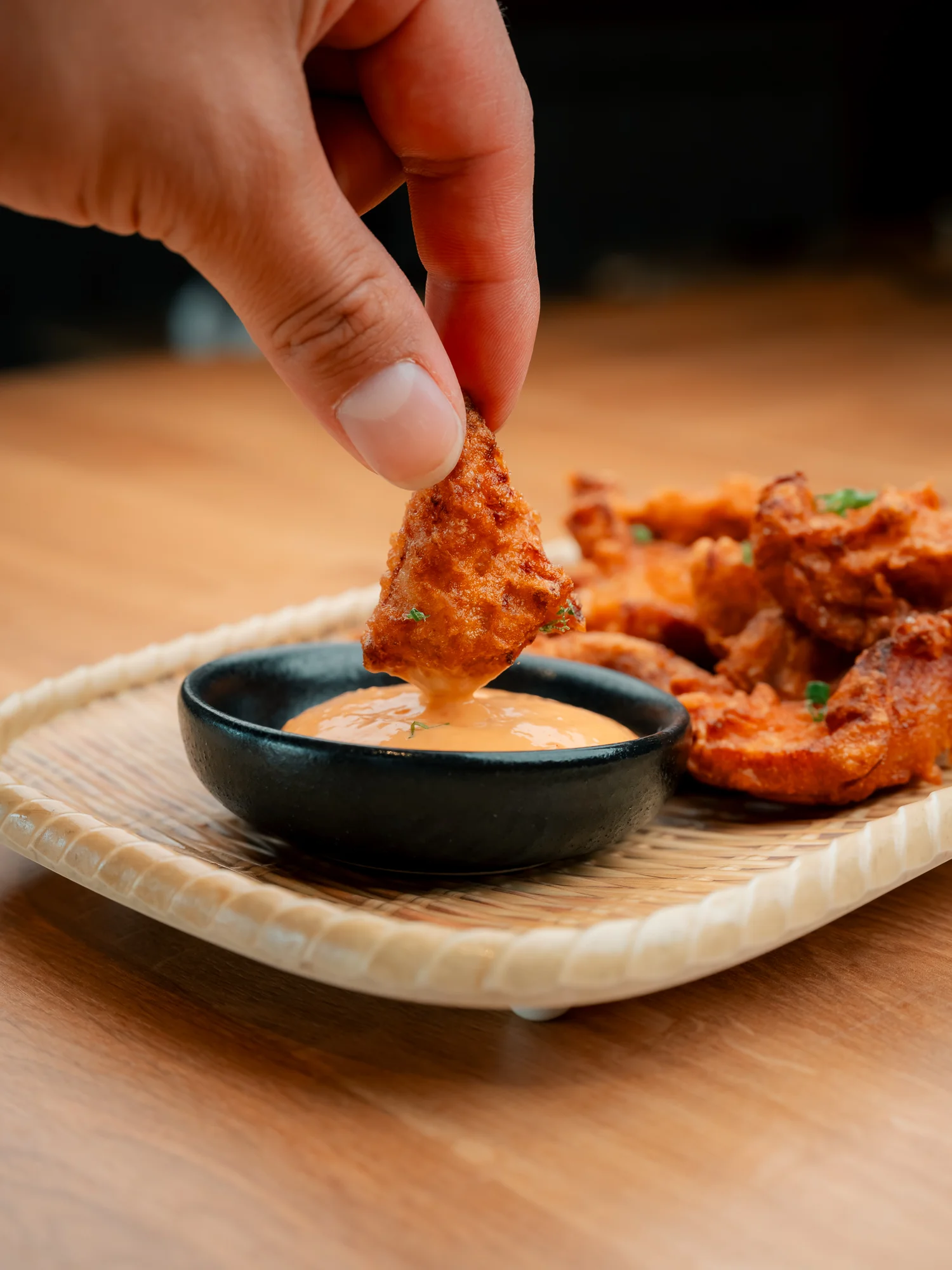 Crispy Indian bhaji with dipping sauce