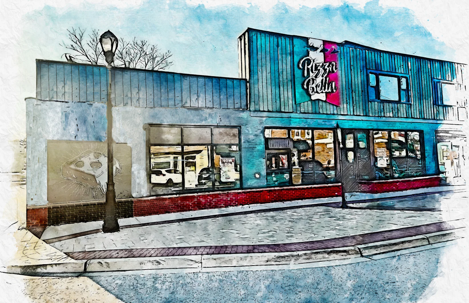 painting of outdoor pizza bella
