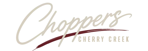 Chopper's restaurant logo featuring burgers, pizza, and cocktails
