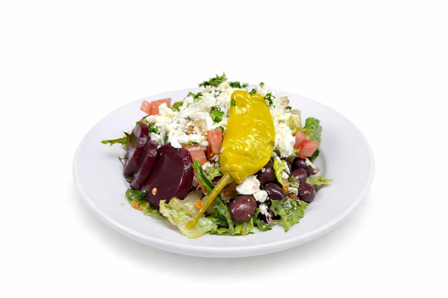 Mediterranean salad with beets and feta cheese