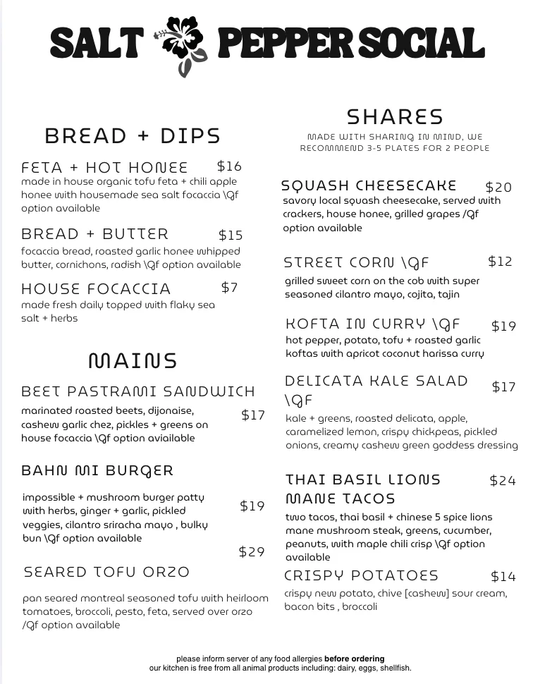 sample menu