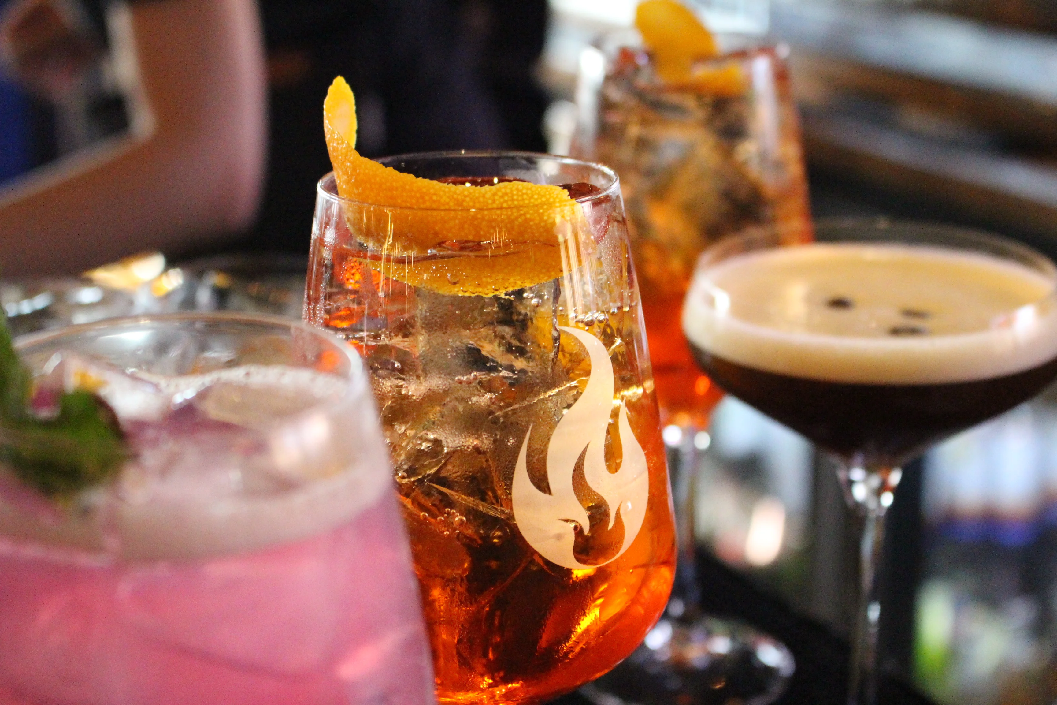 Colorful cocktails served at a modern bar