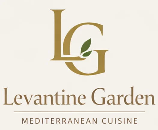 A simple and elegant logo for Levantine Garden with the letters 'LG' and a leaf design, representing Mediterranean cuisine.