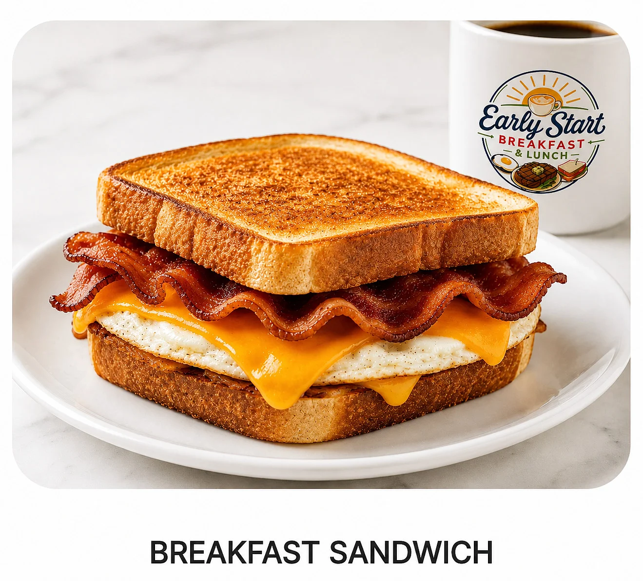 Classic breakfast sandwich with bacon and cheese
