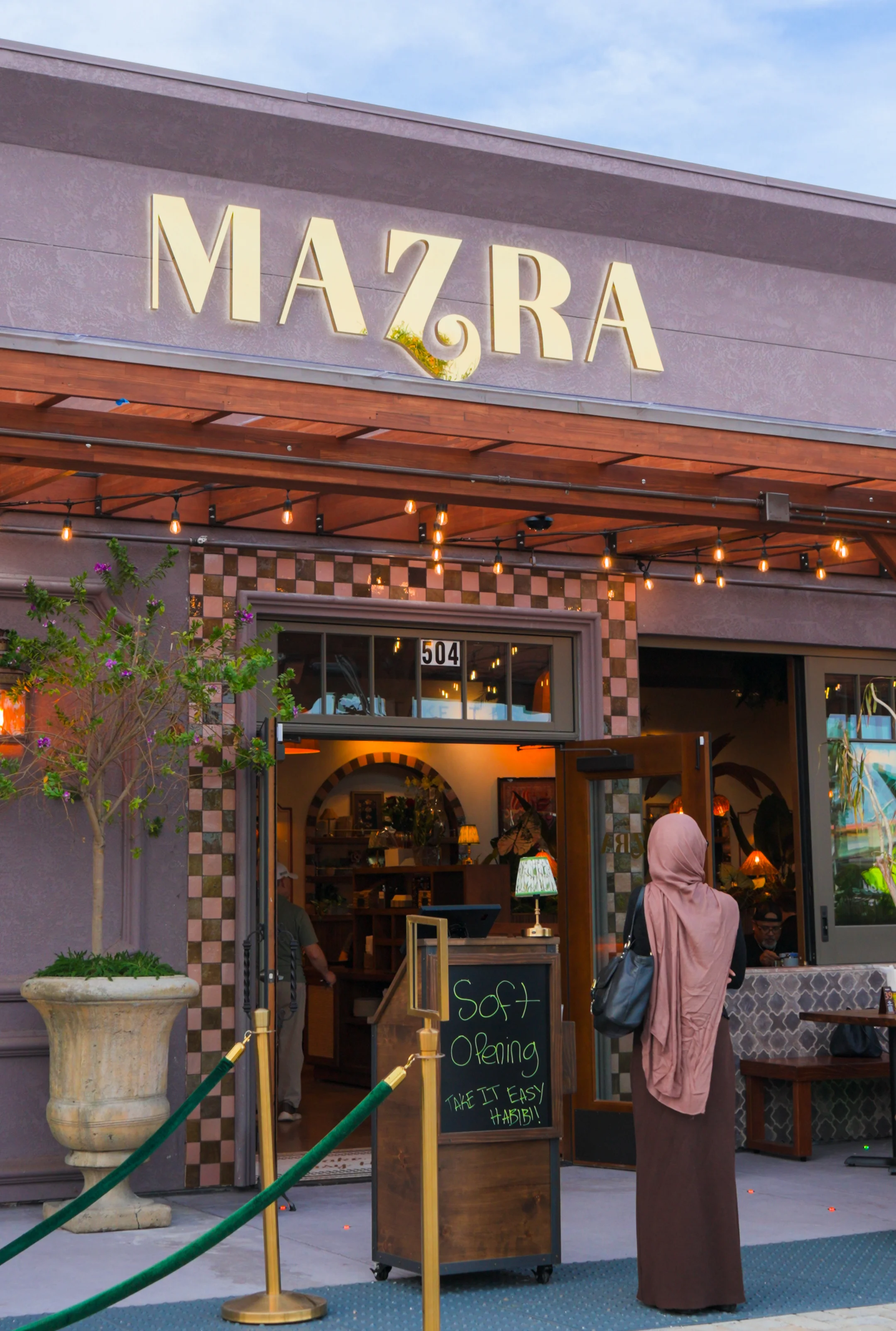 Entrance to a restaurant with host stand