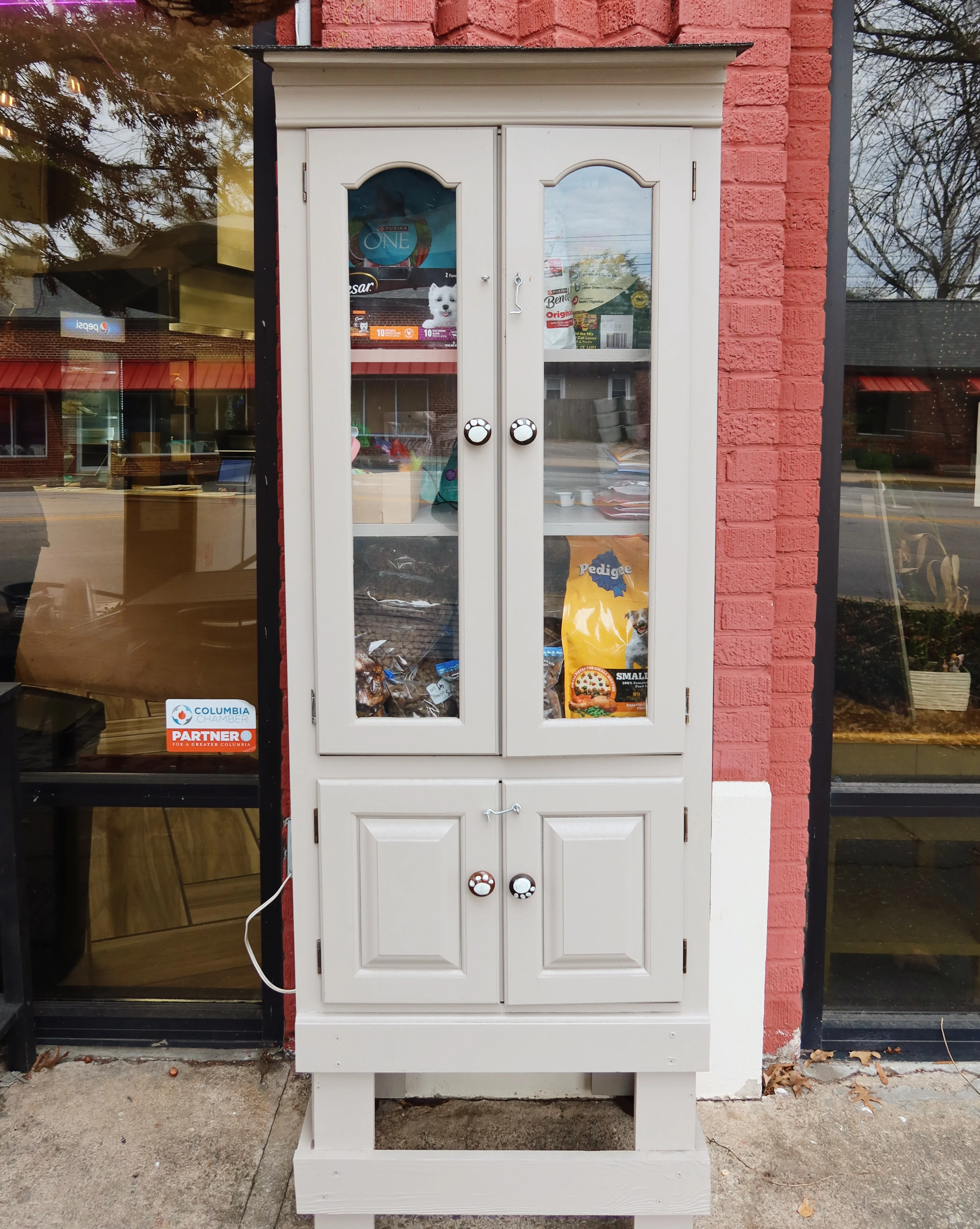Pet supply cabinet outside a store