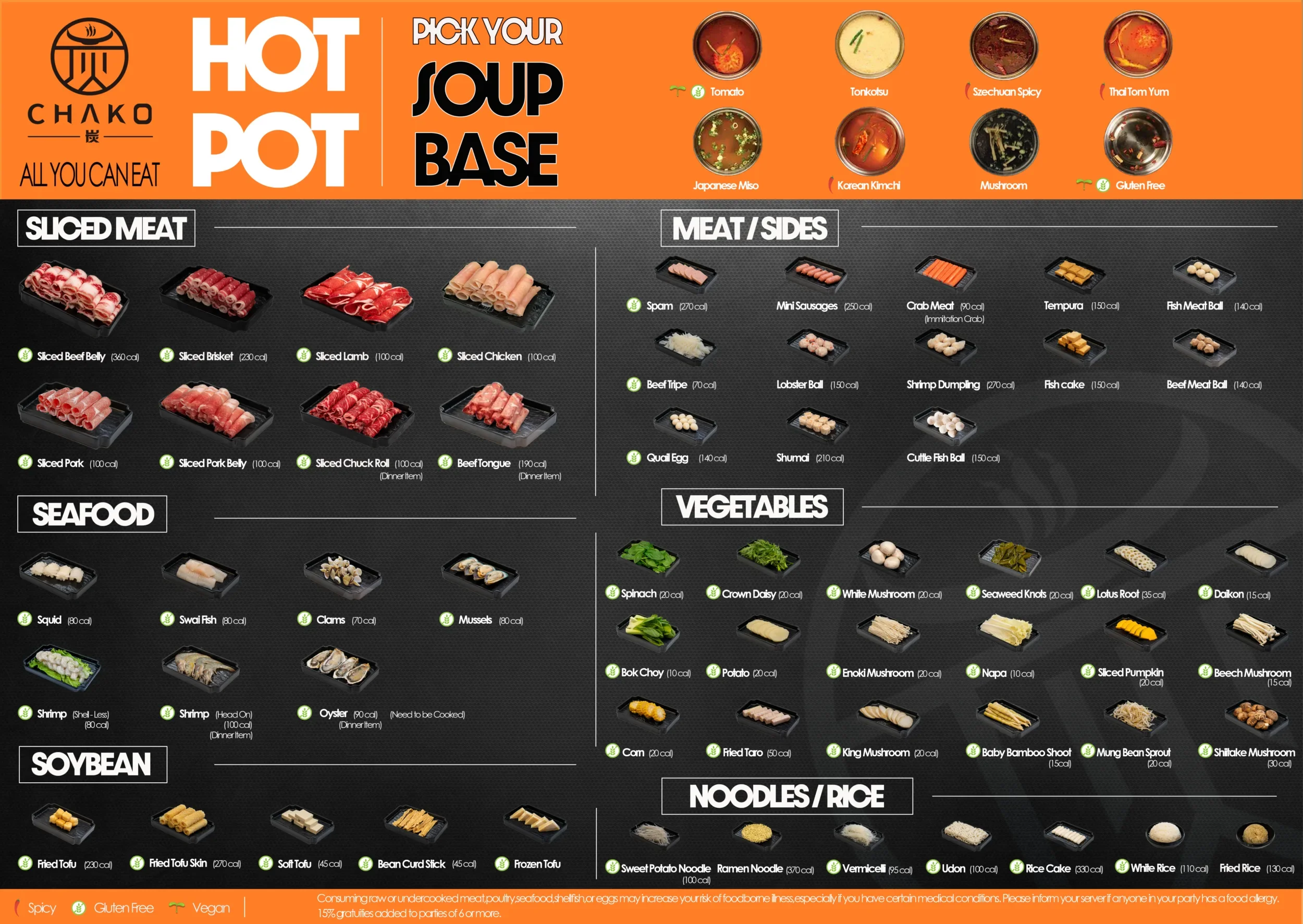 Menu of Chakohot Pot featuring various hot pot dishes.