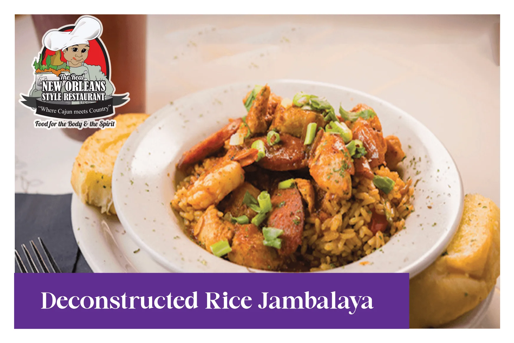Deconstructed jambalaya served in a bowl