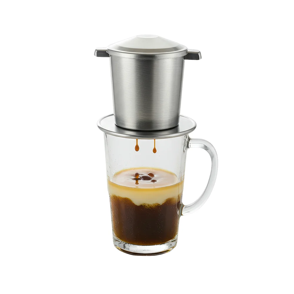 Vietnamese drip coffee maker brewing coffee