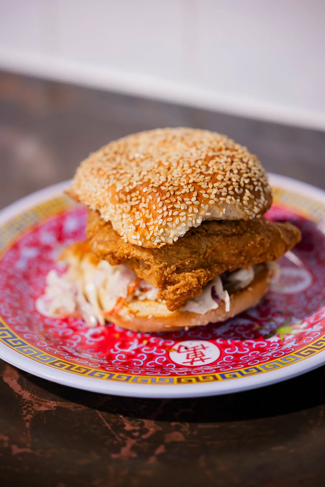 Crispy fried chicken sandwich on a sesame bun