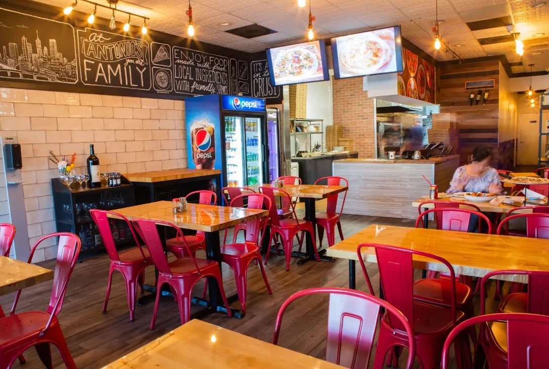 Cozy restaurant interior with modern decor and warm lighting