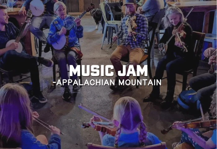 Community music jam in Appalachian style