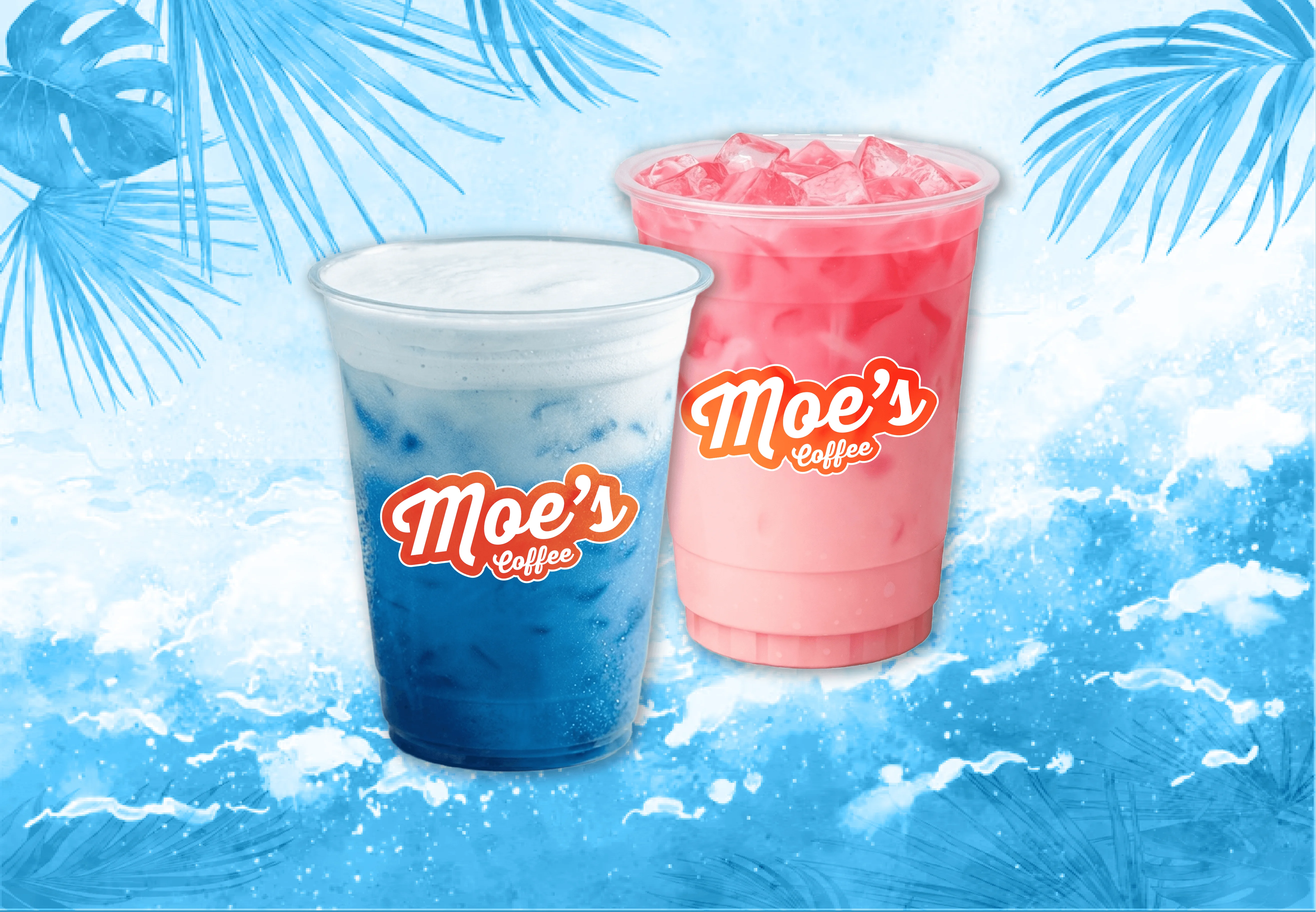 Colorful iced coffee drinks from Moe's Coffee