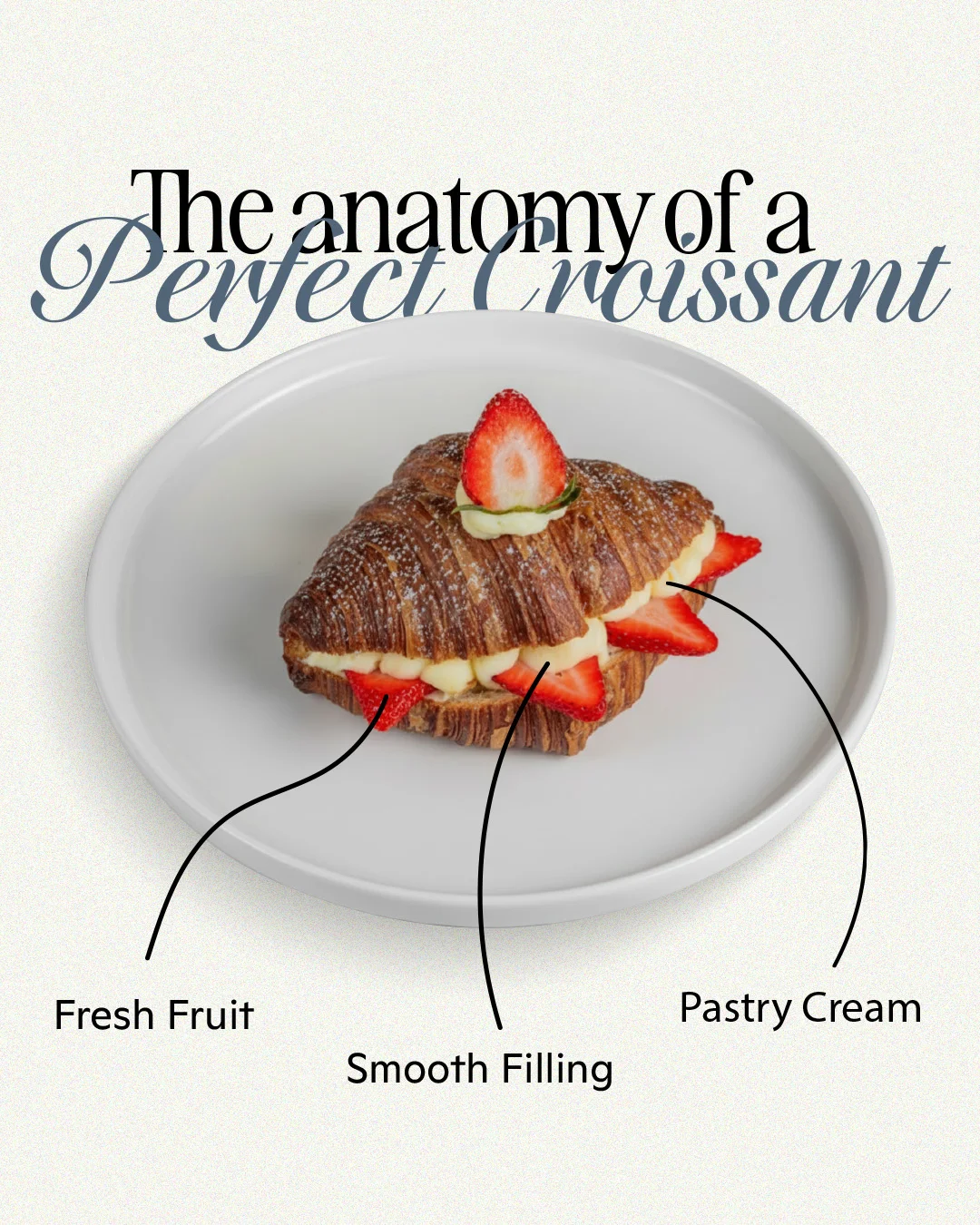 Perfect croissant with pastry cream and fresh strawberries