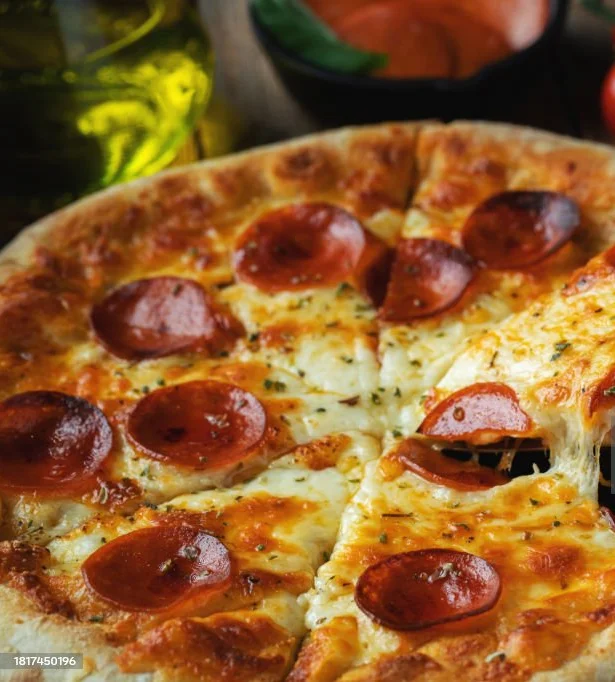 Pepperoni pizza served hot from the oven