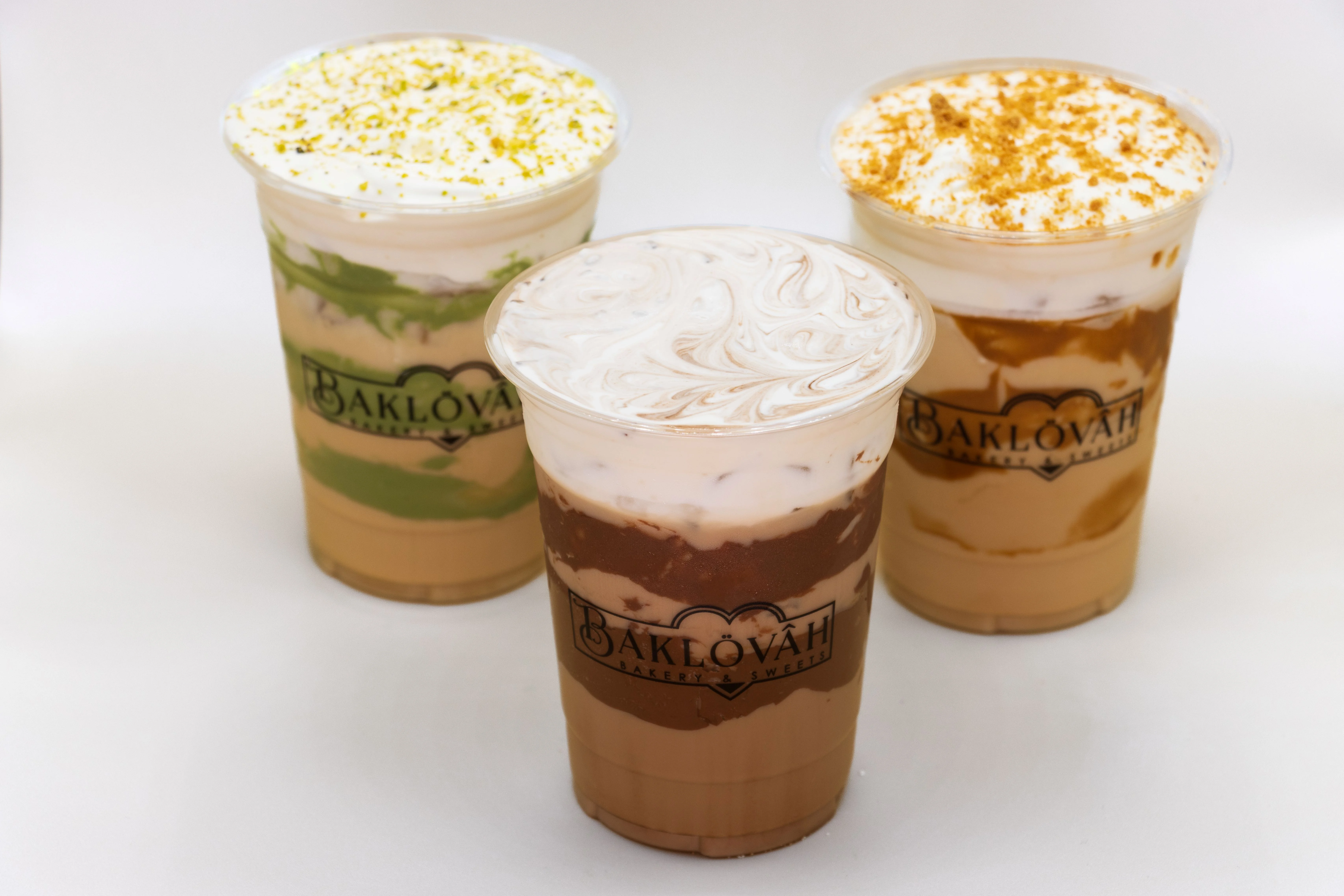 Iced Middle Eastern coffee drinks with whipped cream