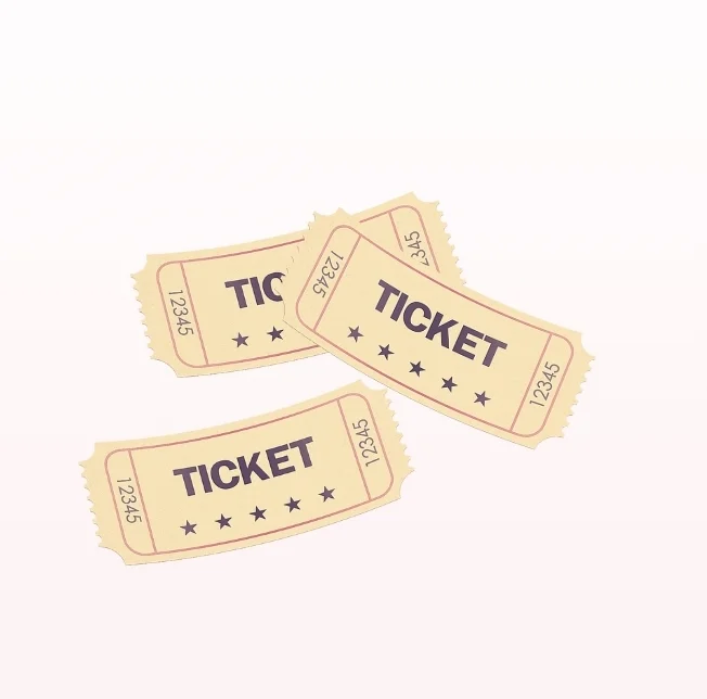 Collection of vintage event tickets on a soft pink background