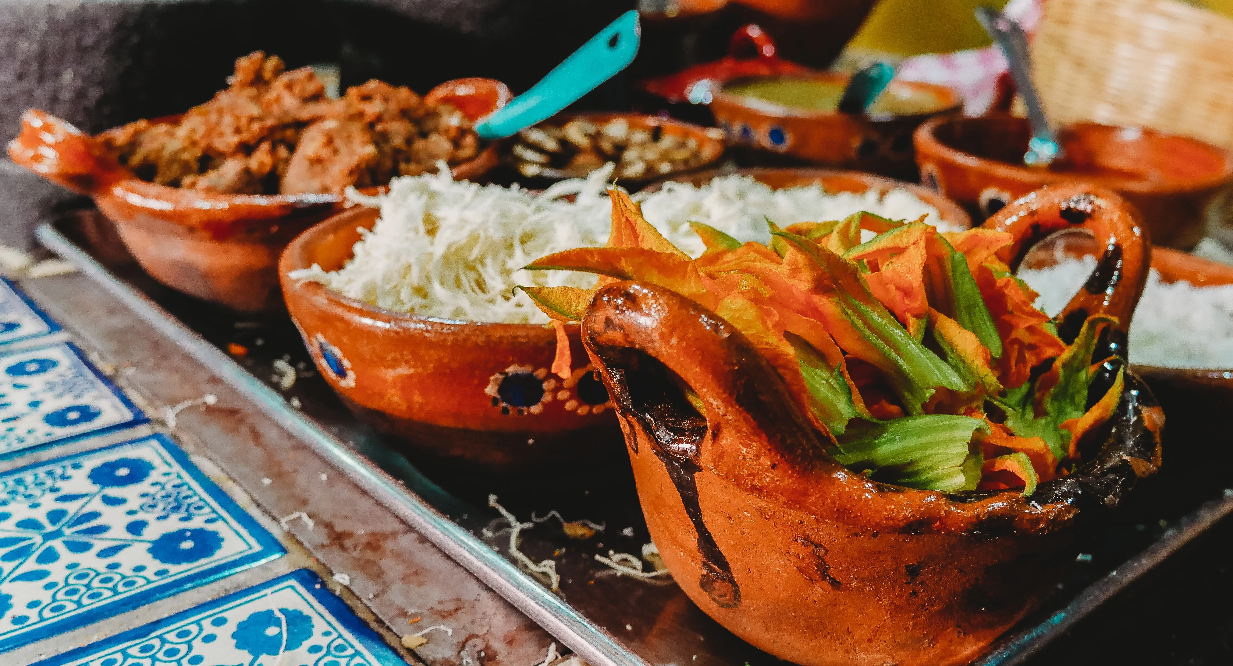 Traditional Mexican dish with rice and vibrant garnishes