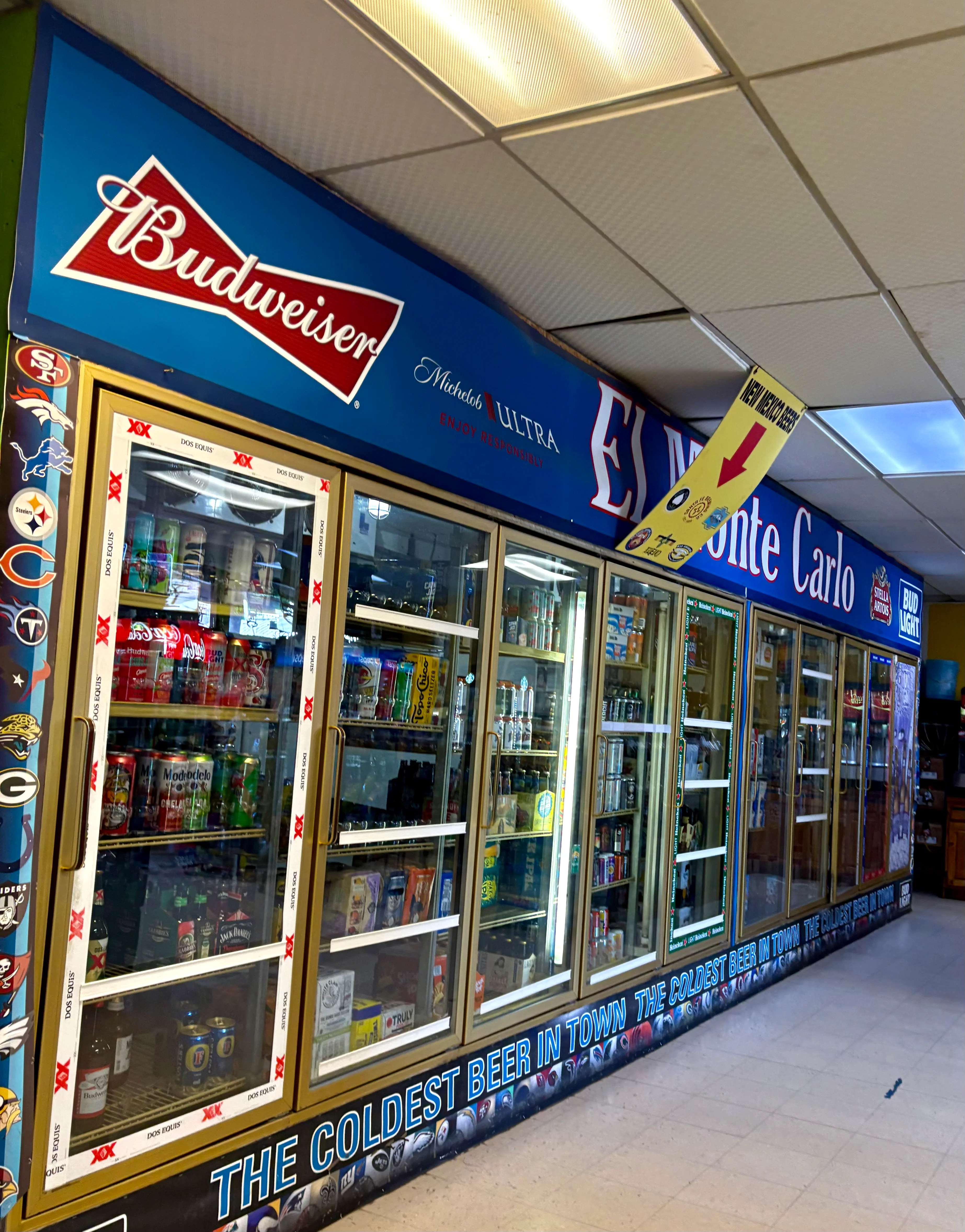 Refrigerated beer display in a convenience store