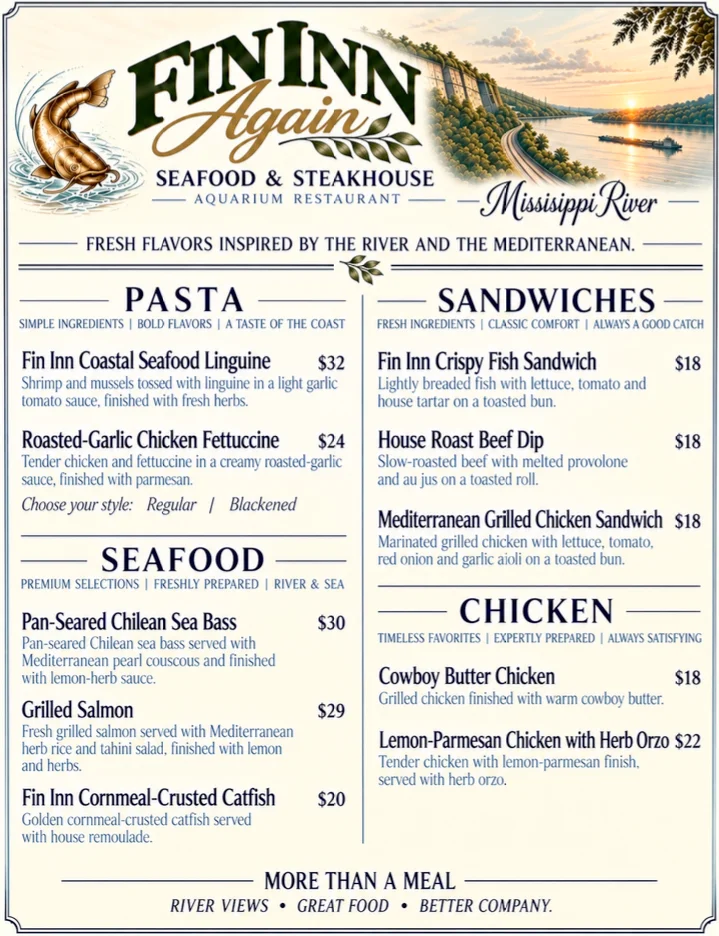 Fin Inn Again Pasta, Seafood, Sandwiches & Chicken