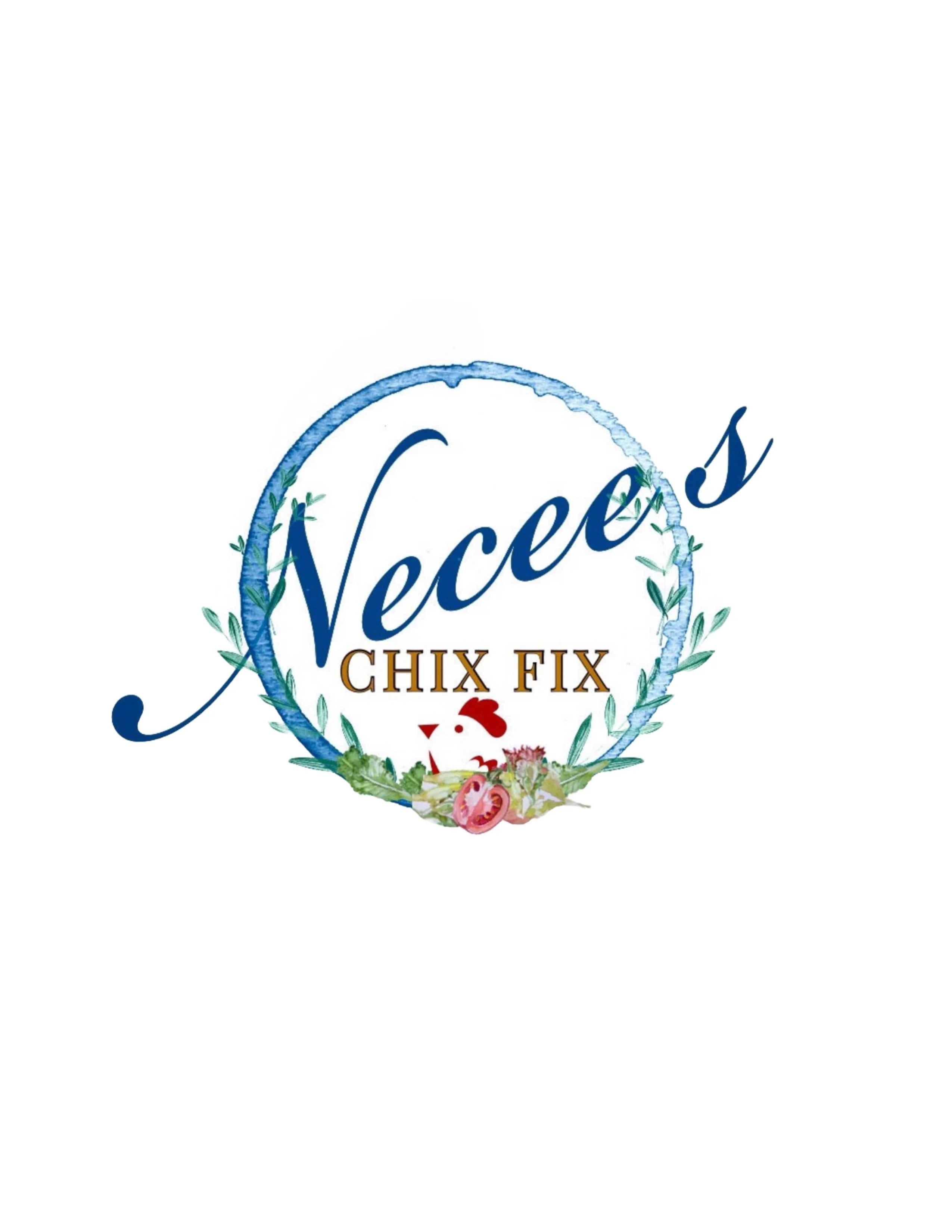 Logo of Necee's Chix Fix featuring a chicken and floral design