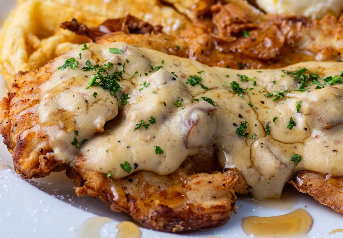 Delicious chicken and waffles for brunch