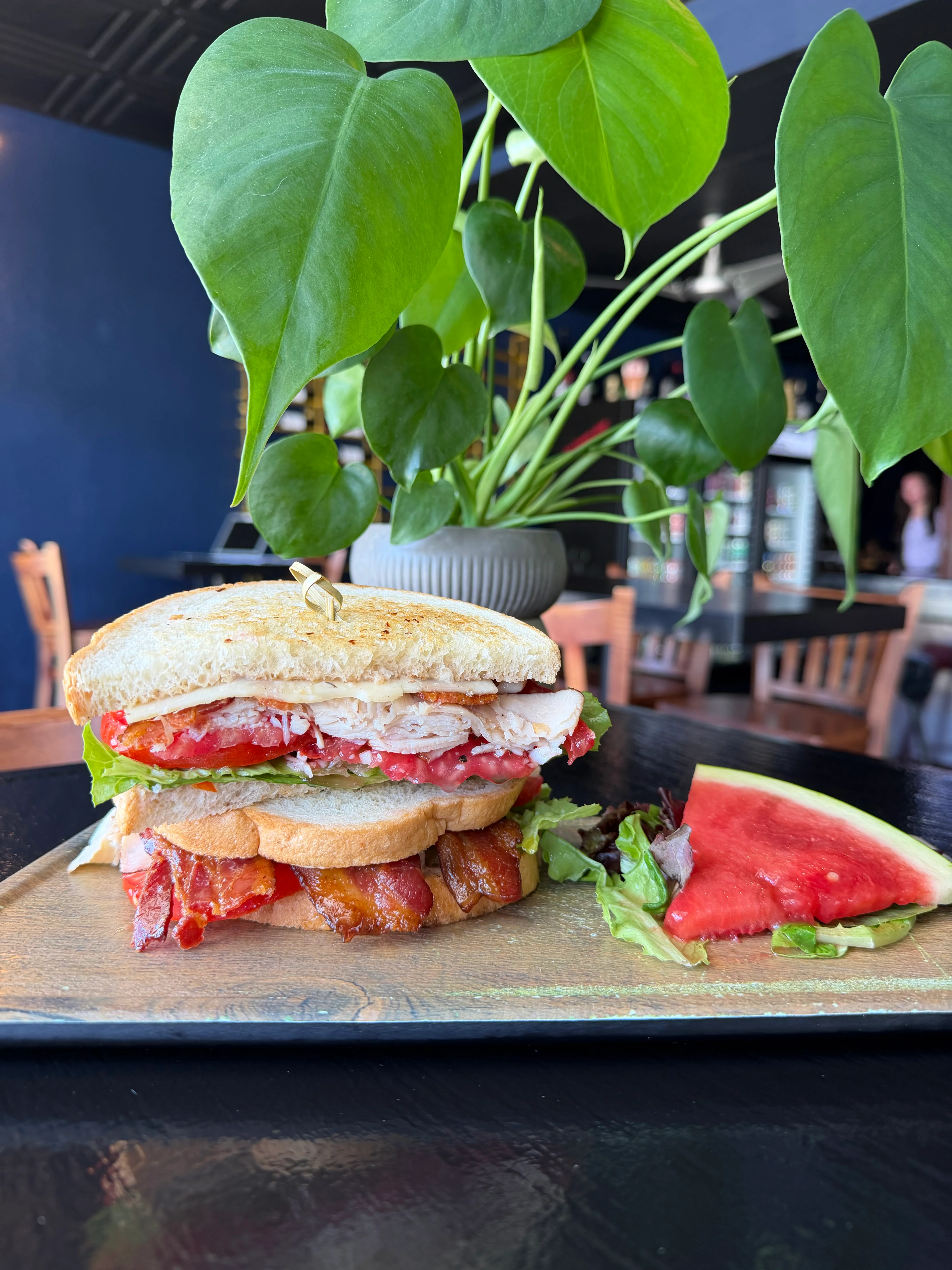 Classic club sandwich with bacon and lettuce