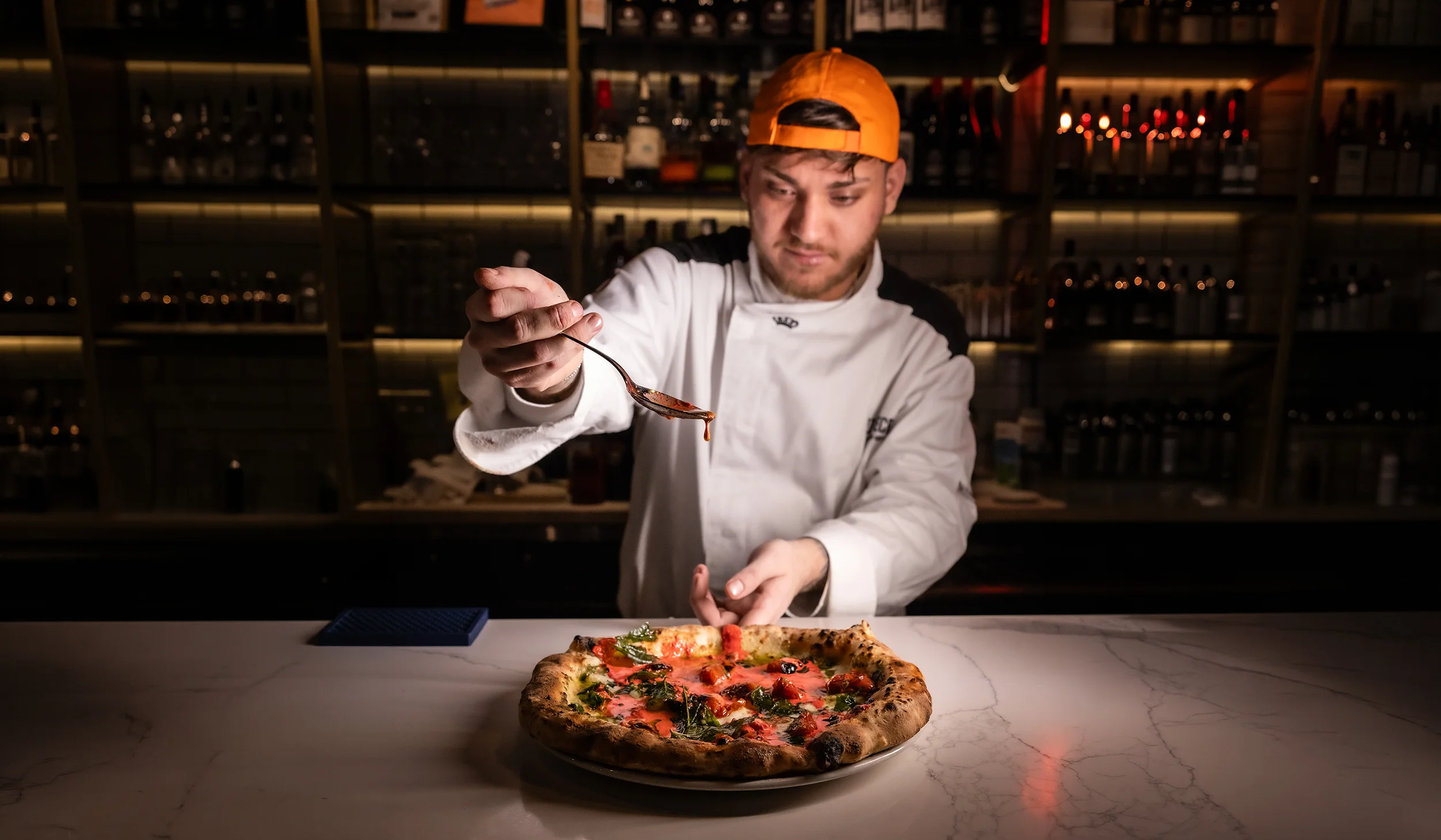 Delicious pizza with fresh toppings on a wooden table.