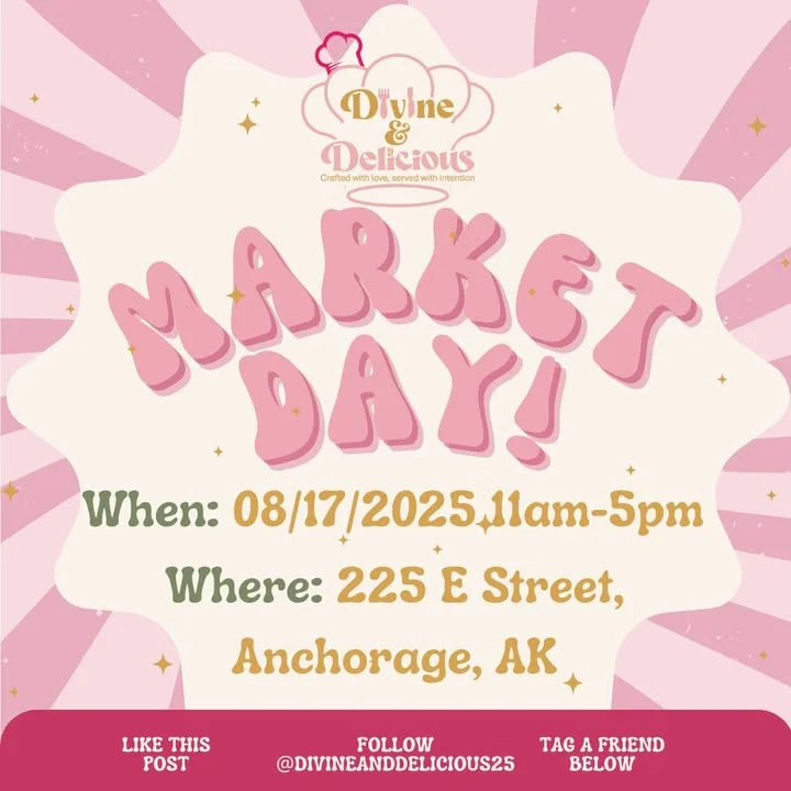 Another colorful promotional image for a market day event, showcasing date and location details in a fun style.