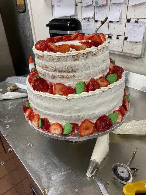 Tiered cake with fresh strawberries from The Kosher Pastry Oven