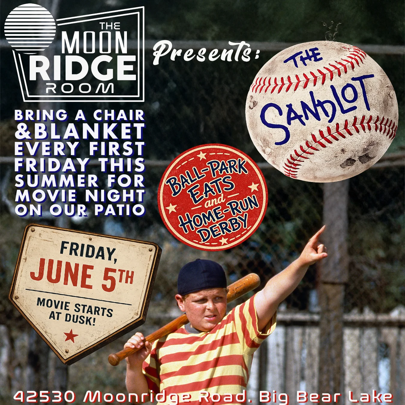 Outdoor movie night at The Moon Ridge Room featuring The Sandlot