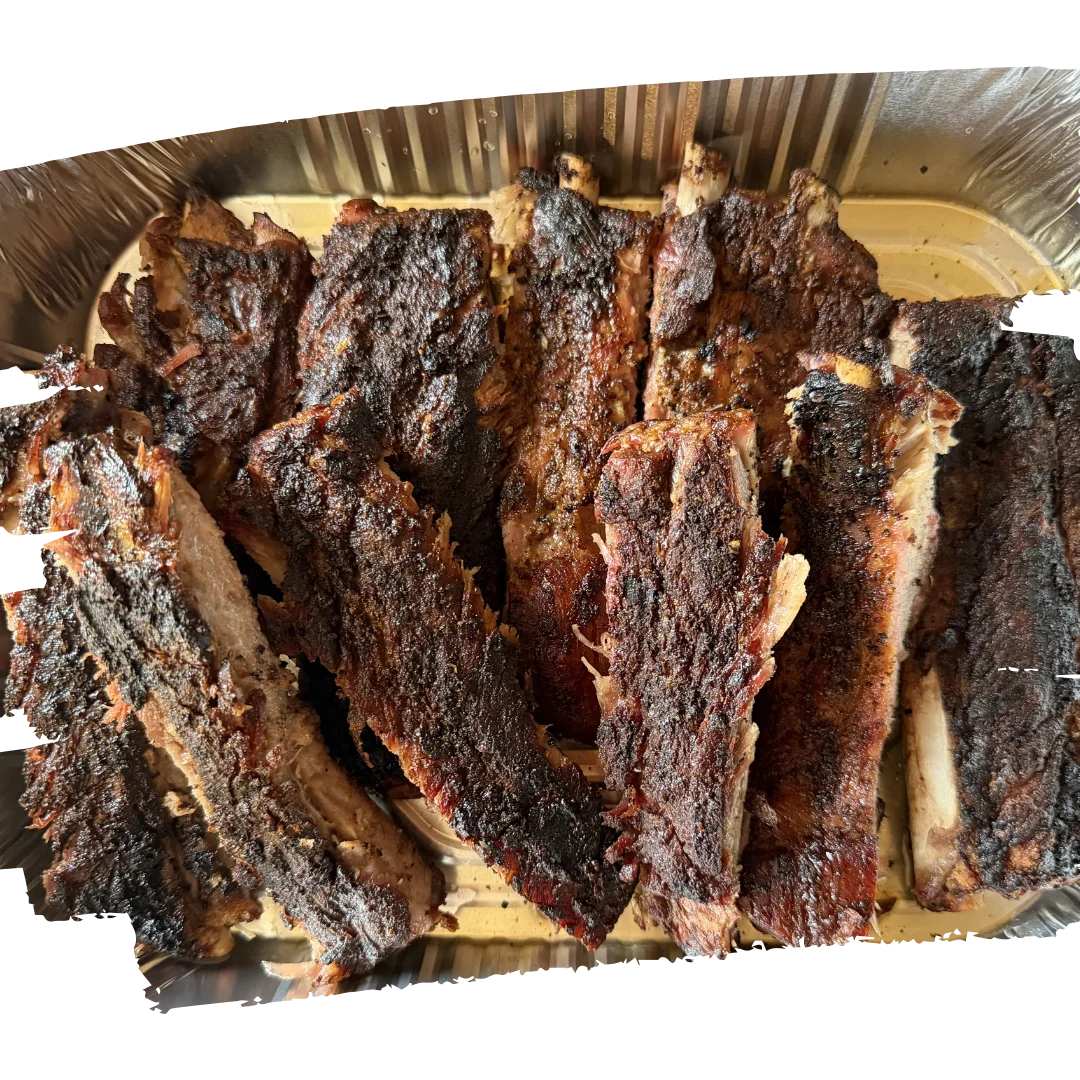 Smoky barbecue ribs served on a platter