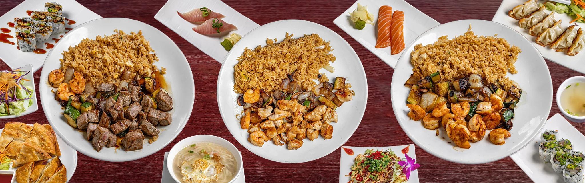 Japanese hibachi grill platter with shrimp and steak