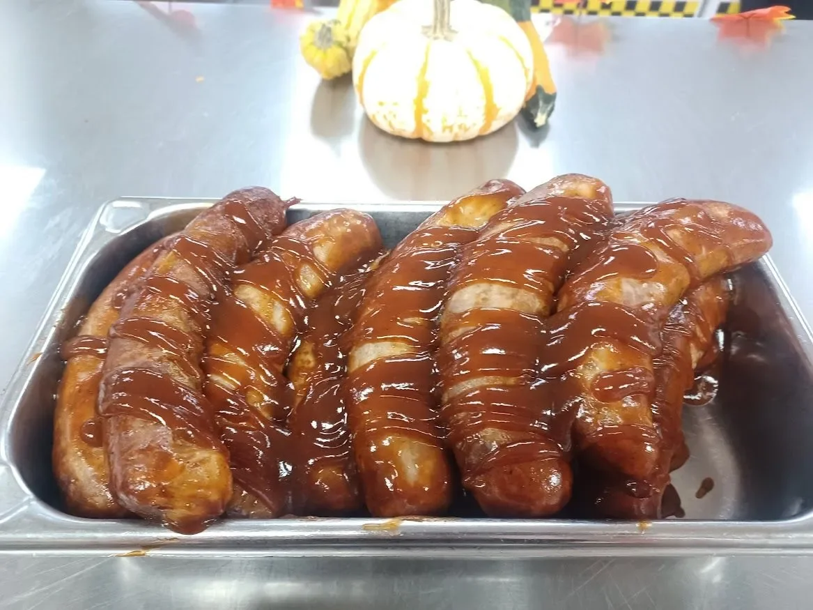 BBQ sausages glazed with sweet sauce