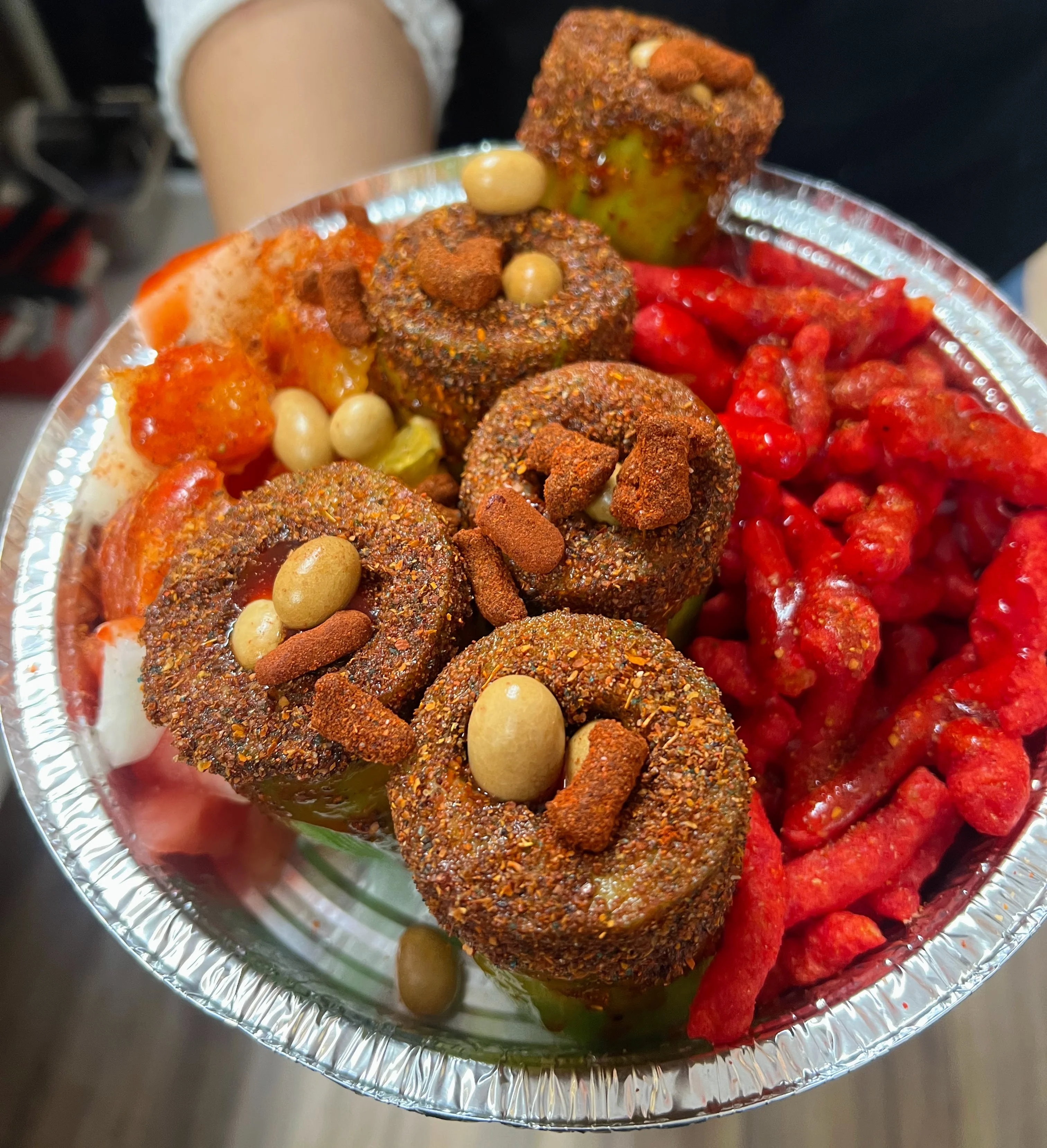 Colorful Mexican snack platter with spicy treats