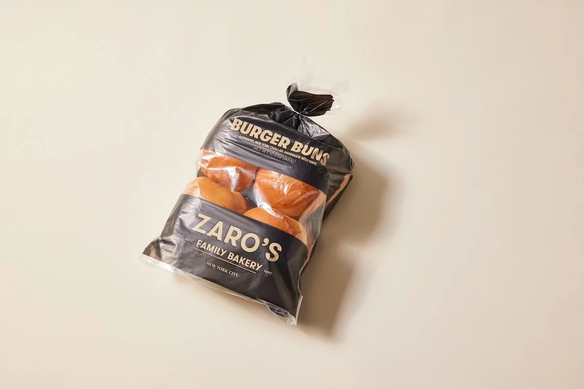 Pack of New York-style burger buns from Zaro's Family Bakery