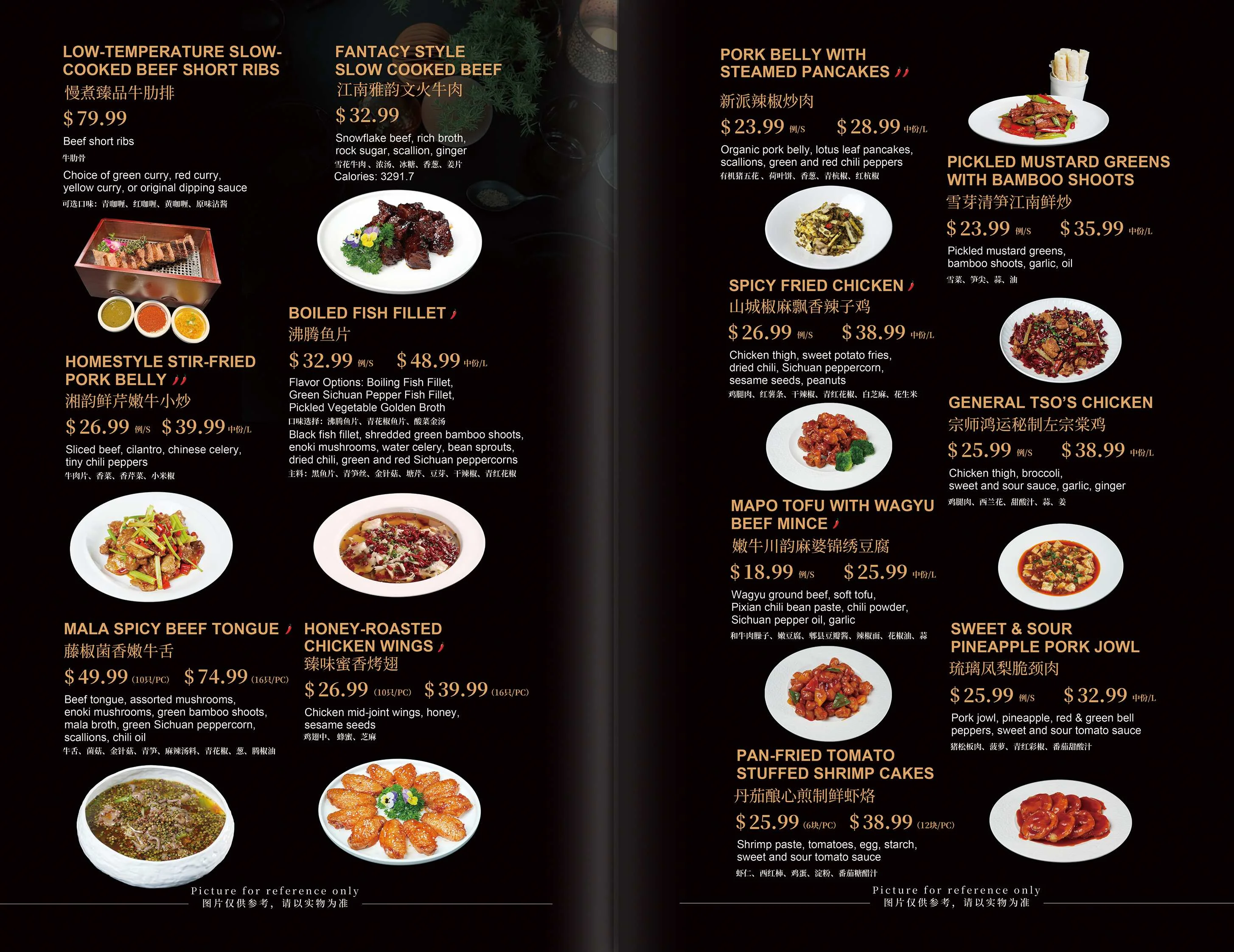 Chinese menu featuring various authentic dishes