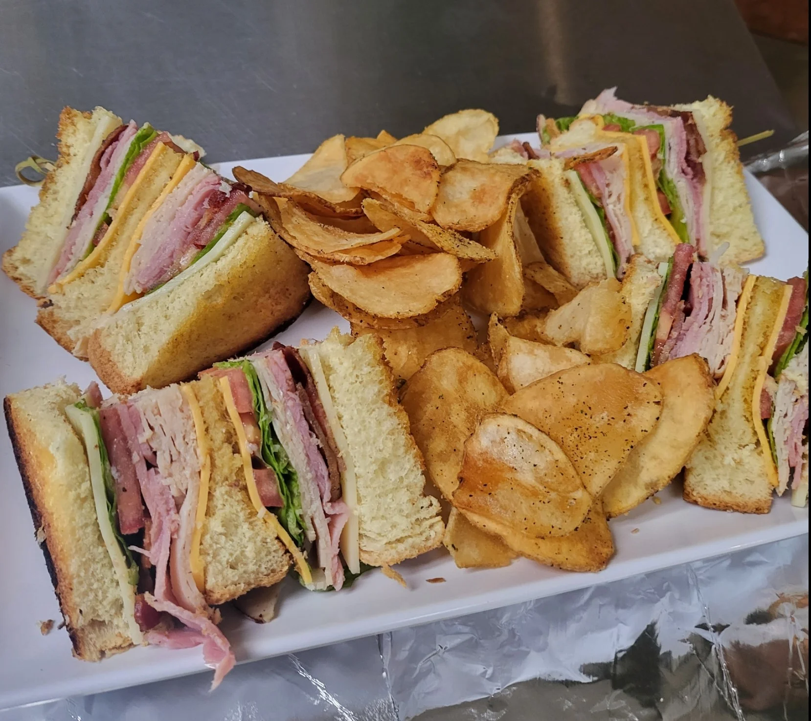 Classic club sandwich with crispy chips