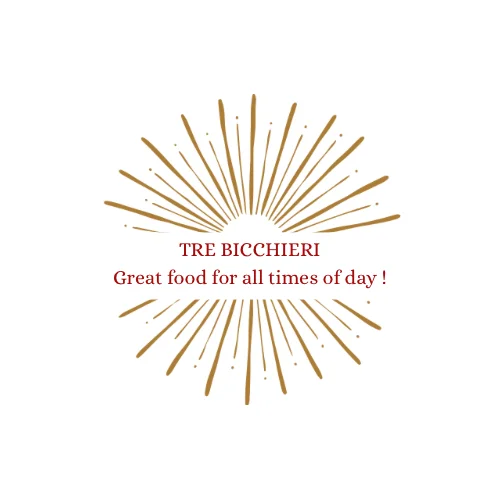 Logo of Tre Bicchieri restaurant with sunburst design