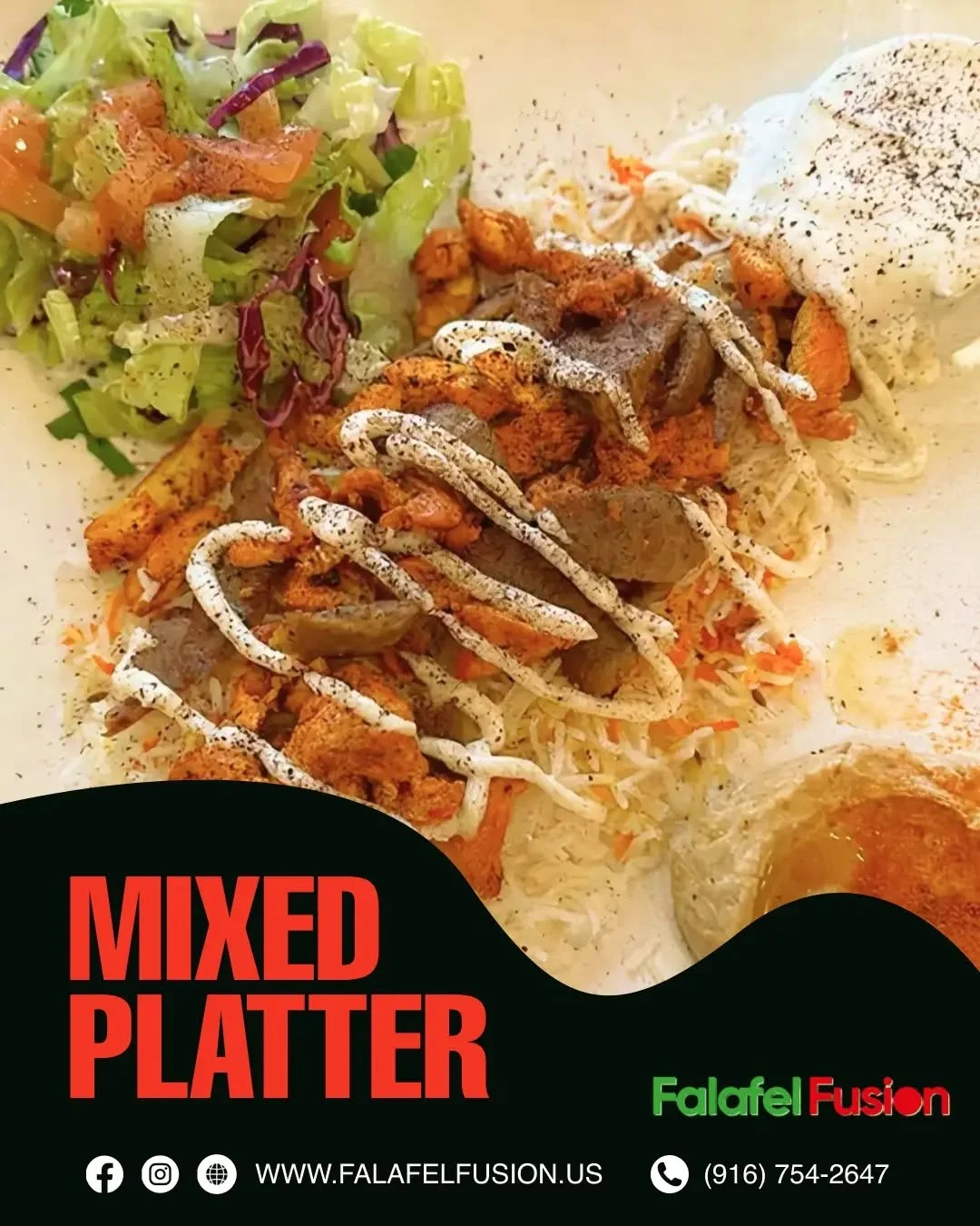 Mixed platter of Mediterranean grilled meats and salad