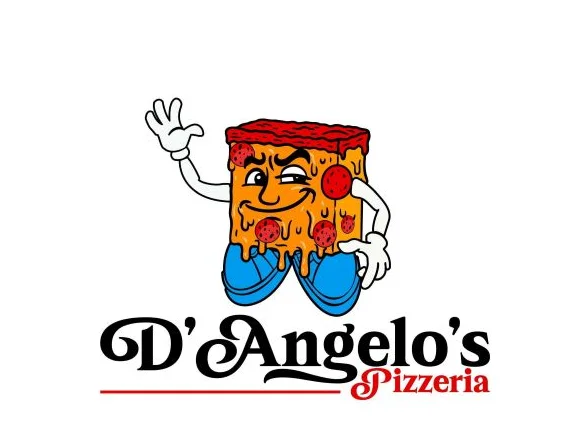 Playful pizza mascot for D'Angelo's Pizzeria