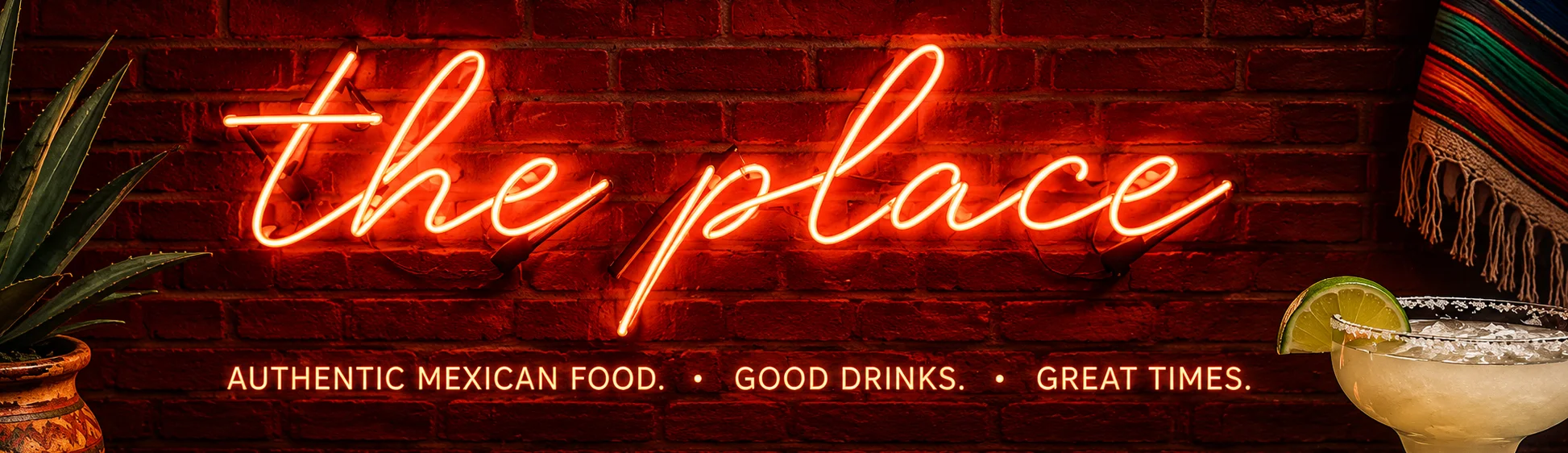 Vibrant Mexican restaurant decor with tacos and margarita