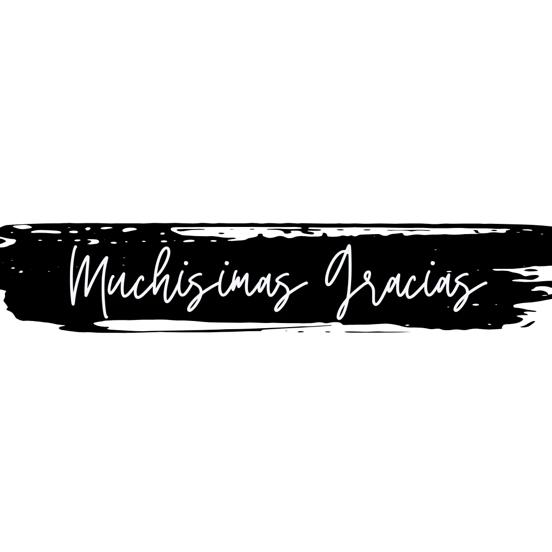 Elegant handwritten text saying 'Muchisimas Gracias' on a black background