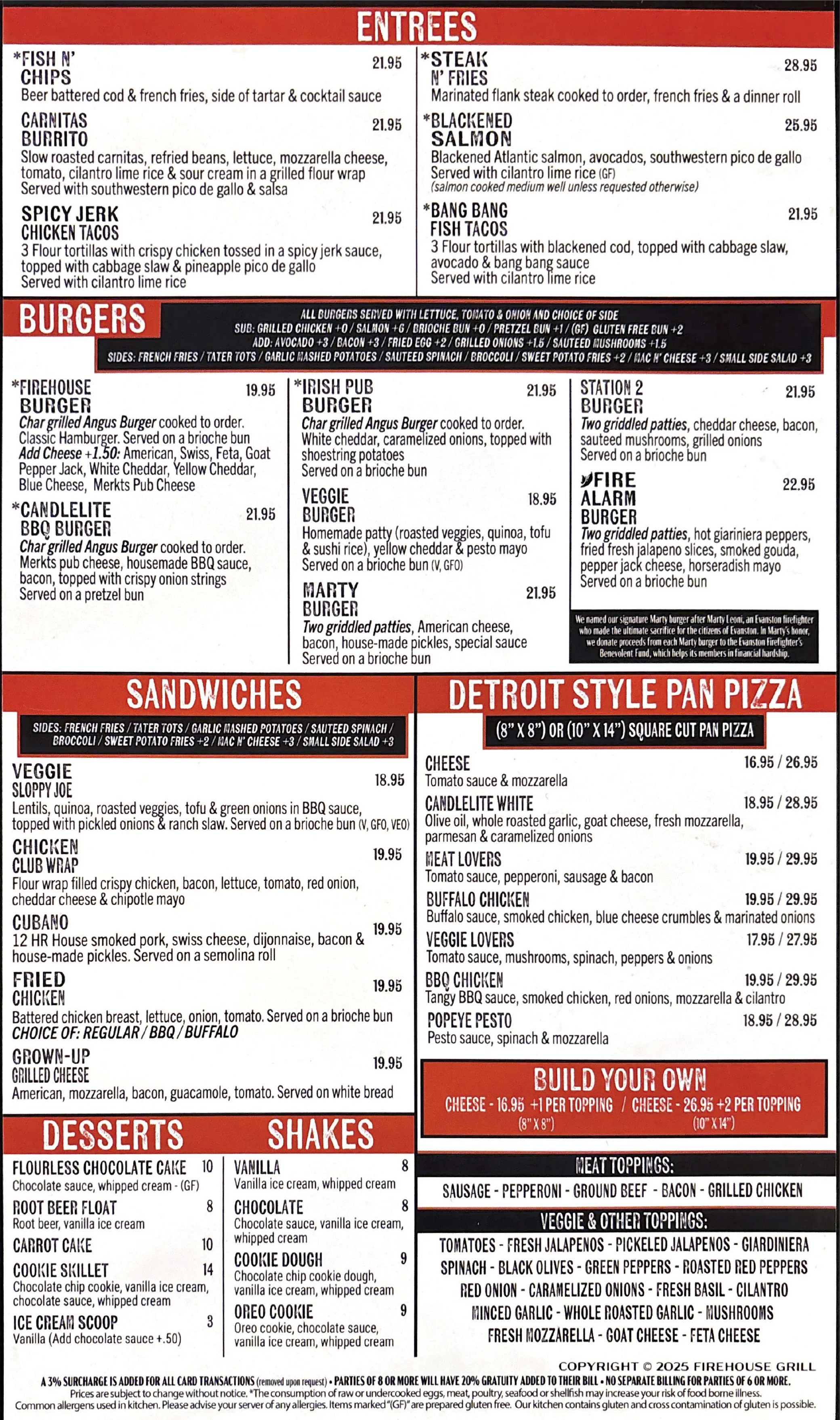 Menu featuring diverse American comfort food options