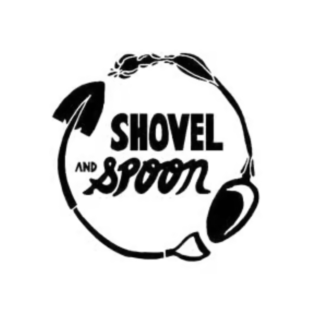 Logo of Shovel Spoon restaurant featuring utensils and circular design